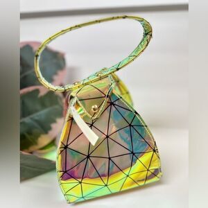 Holographic Pyramid Mini Bag Geometric Quilted Purse- Yellow
